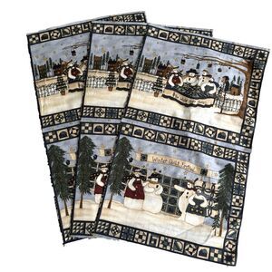 Rare MODA Fabric 6 Quilt Blocks "Winter Quilt Festival" Snowmen Deb Strain